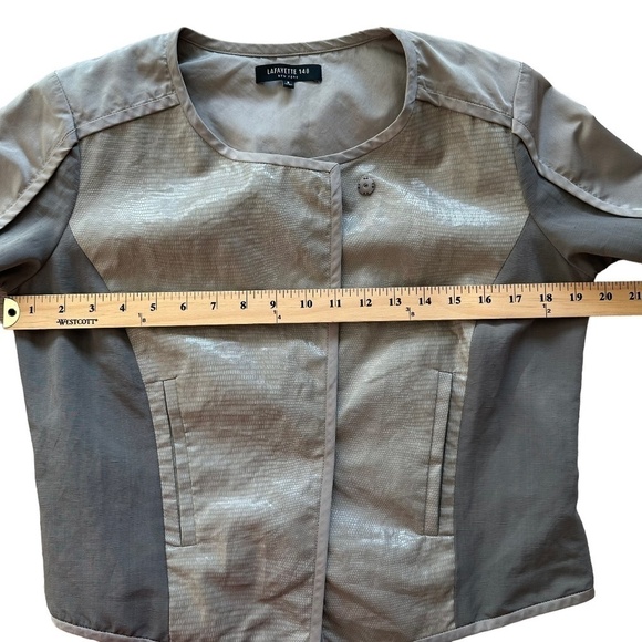 Lafayette 148 New York Size 6 Linen Blend Gray Pockets Faux Snake Print Jacket - Picture 9 of 16